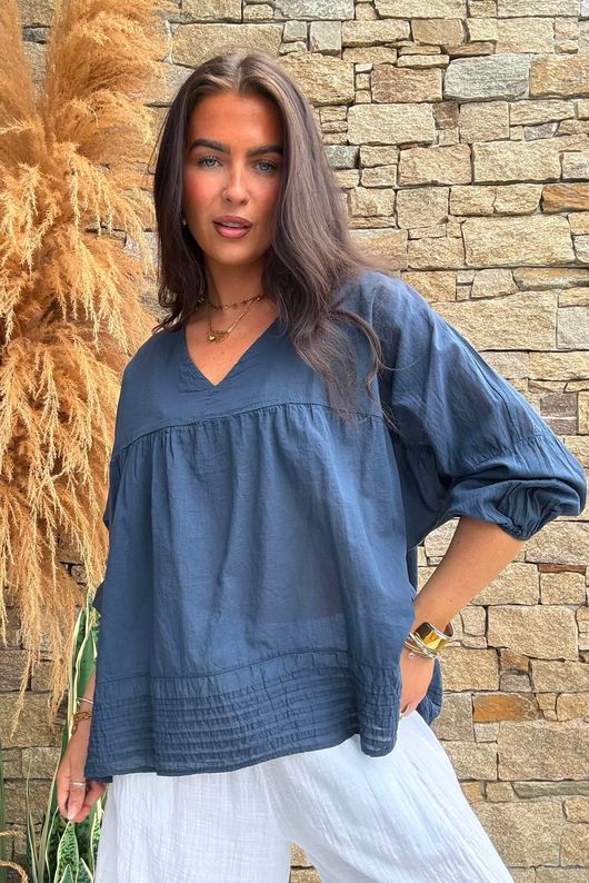 Prairie Pintuck Cotton Smock Navy